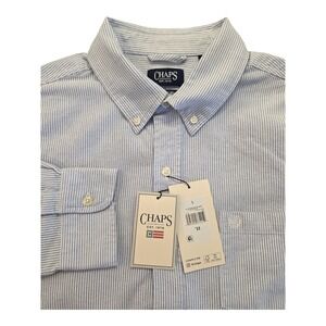 NWT Chaps Long Sleeve Oxford Shirt Mens L Blue White Stripes